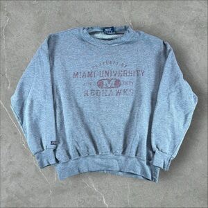 Vintage Miami University Sweatshirt Mens Medium Grey 90s Redhawks‎ Fleece Crew